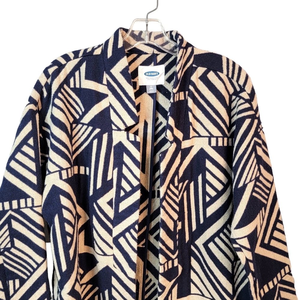Old Navy Mid Length Blue Soith Western Navajo Vibes Open Jacket Size M Tall - Picture 2 of 10